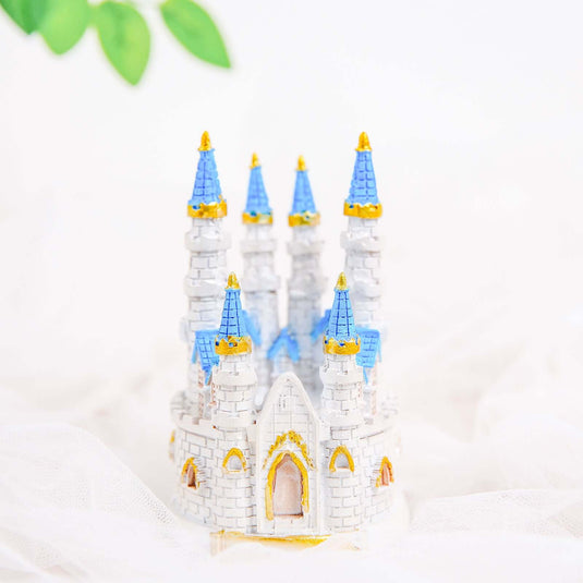 4.5" Blue White Cinderella Castle Cake Topper Figurine, Baby Shower Party Decorations HIER_7540