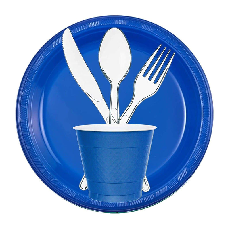 Load image into Gallery viewer, Blue Plastic Plate 9&quot; Disposable Plates Party Dimensions
