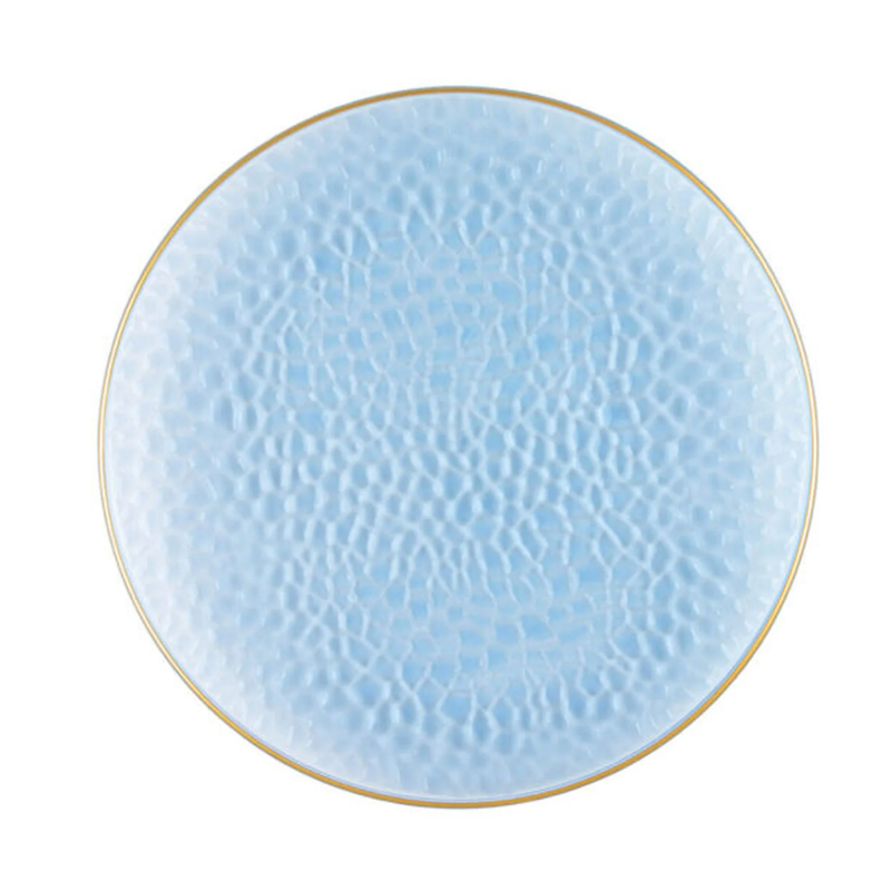 Load image into Gallery viewer, Organic Hammered Blue Gold Rim 7″ Plates Tablesettings Blue Sky
