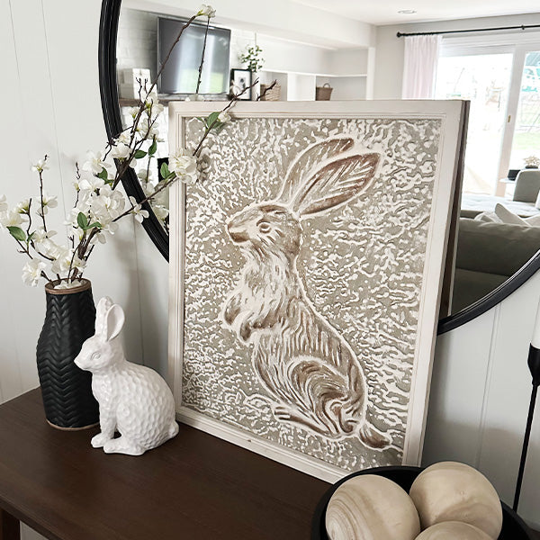 Curious Bunny Textured Metal Sign with Wood Frame Shop ABH