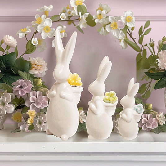 Porcelain Easter Bunnies with Egg Backpacks, Set of 3 General TP