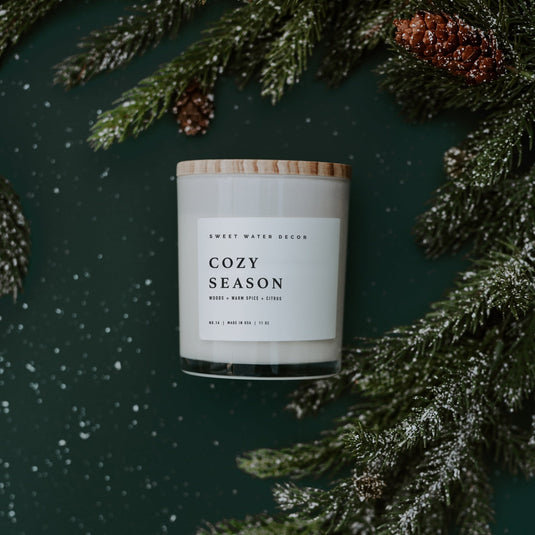 Cozy Season Soy Candle - White Jar - 11 oz Collective Sweet Water Decor