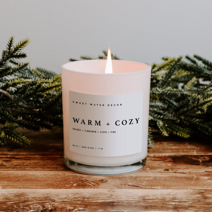 Warm and Cozy Soy Candle - White Jar - 11 oz Collective Sweet Water Decor