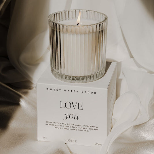 Love You Fluted Soy Candle - Ribbed Glass Jar with Box - 11 oz General Sweet Water Decor