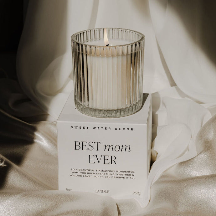 Best Mom Ever Soy Candle - Ribbed Glass Jar with Box - 11 oz General Sweet Water Decor