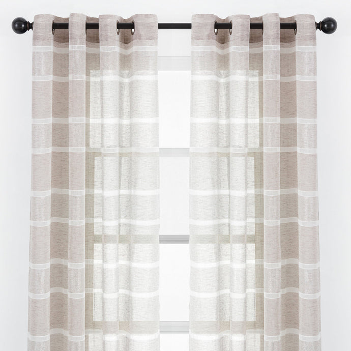 Shimmer Stripe Faux Linen Sheer Grommet Curtains Collective Chanasya