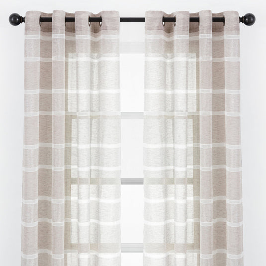 Shimmer Stripe Faux Linen Sheer Grommet Curtains Collective Chanasya