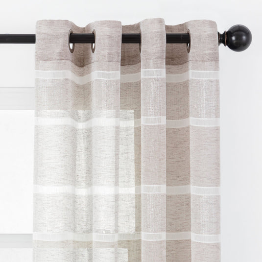 Shimmer Stripe Faux Linen Sheer Grommet Curtains Collective Chanasya