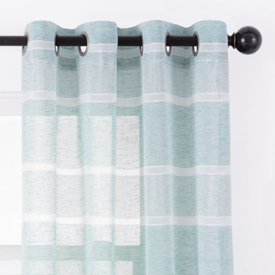 Shimmer Stripe Faux Linen Sheer Grommet Curtains Collective Chanasya