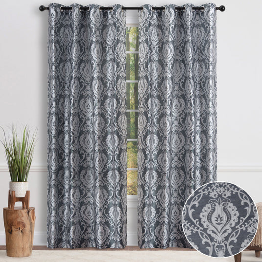 Damask Jacquard Grommet Curtains Collective Chanasya