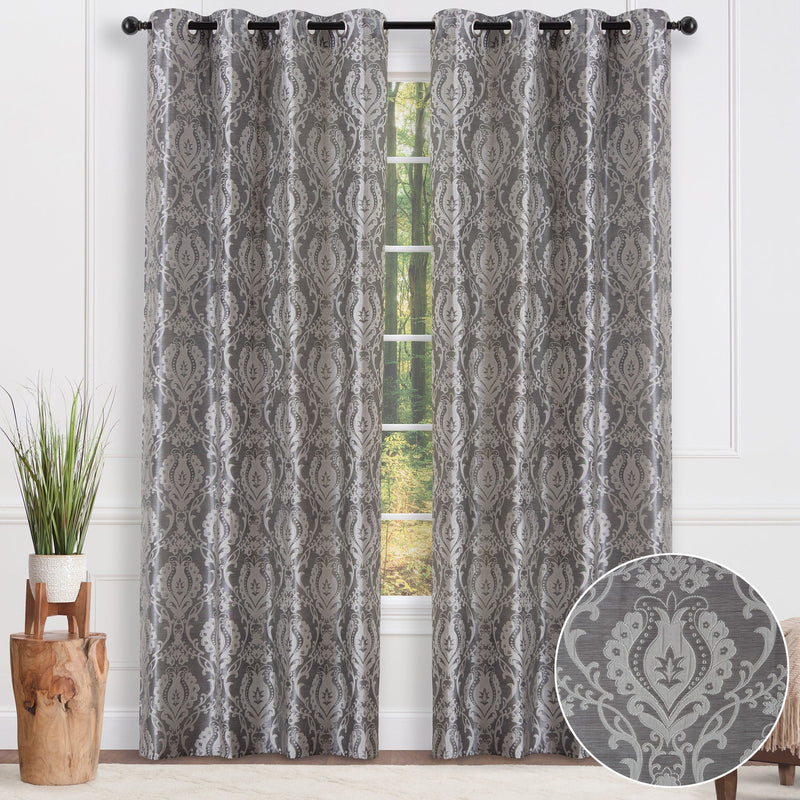 Load image into Gallery viewer, Damask Jacquard Grommet Curtains Collective Chanasya
