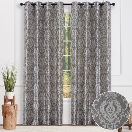 Damask Jacquard Grommet Curtains Collective Chanasya