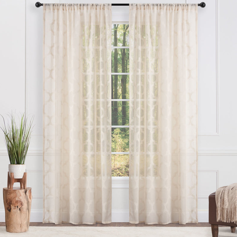 Load image into Gallery viewer, Quatrefoil Voile Sheer Rod Pocket Curtains Collective Chanasya
