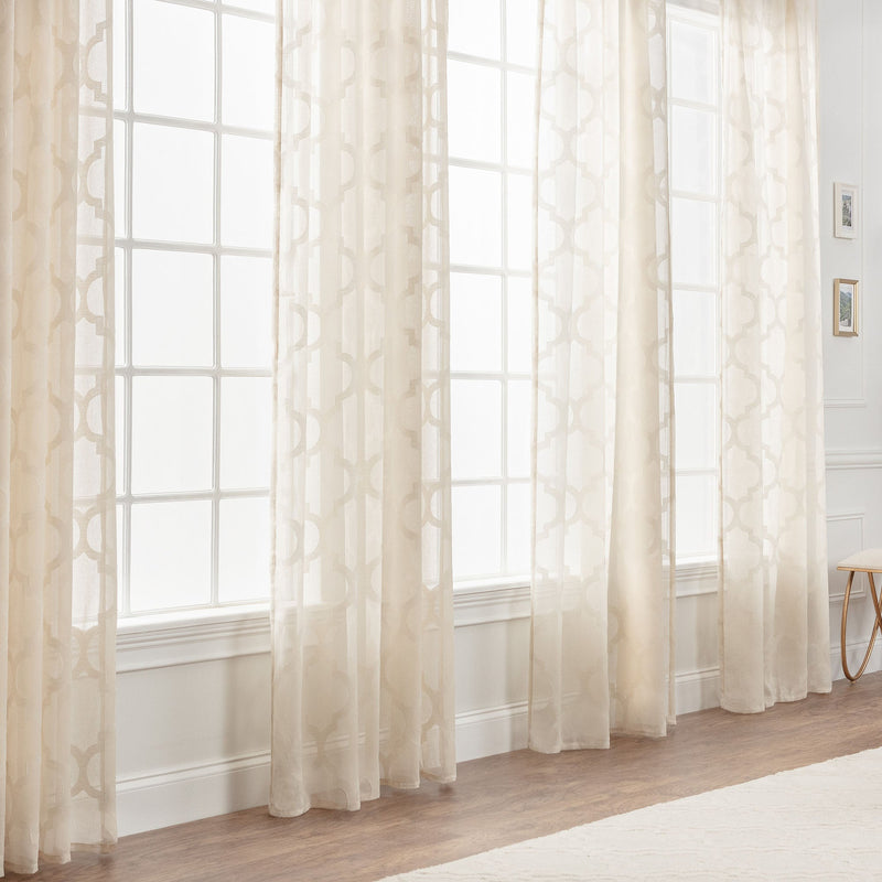 Load image into Gallery viewer, Quatrefoil Voile Sheer Rod Pocket Curtains Collective Chanasya
