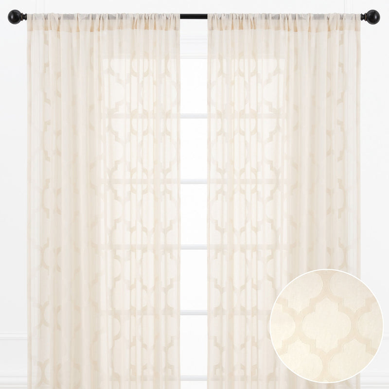 Load image into Gallery viewer, Quatrefoil Voile Sheer Rod Pocket Curtains Collective Chanasya
