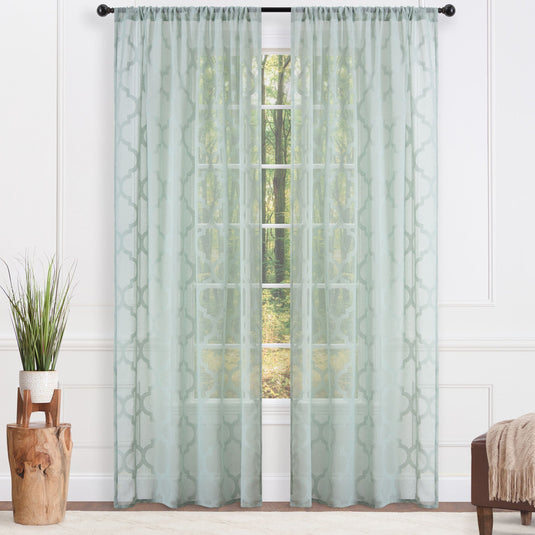 Quatrefoil Voile Sheer Rod Pocket Curtains Collective Chanasya