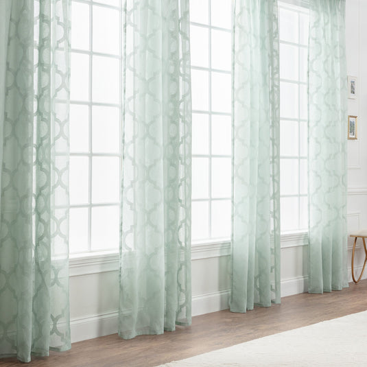 Quatrefoil Voile Sheer Rod Pocket Curtains Collective Chanasya