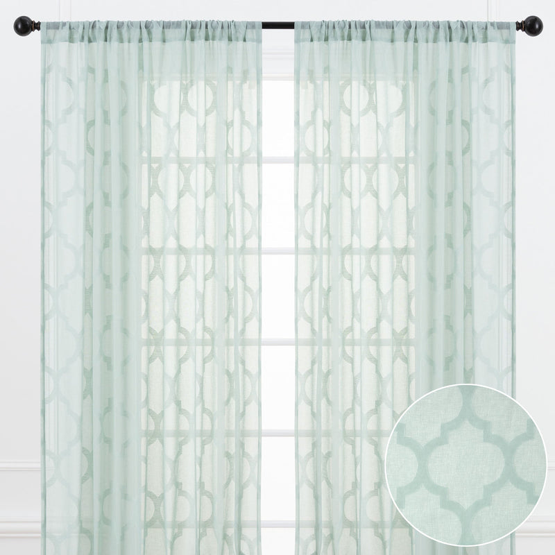 Load image into Gallery viewer, Quatrefoil Voile Sheer Rod Pocket Curtains Collective Chanasya
