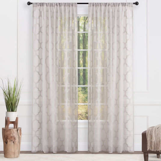 Quatrefoil Voile Sheer Rod Pocket Curtains Collective Chanasya