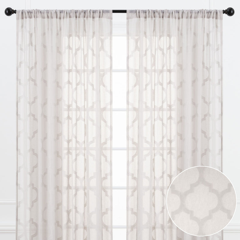 Load image into Gallery viewer, Quatrefoil Voile Sheer Rod Pocket Curtains Collective Chanasya
