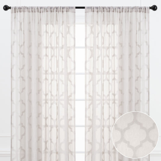 Quatrefoil Voile Sheer Rod Pocket Curtains Collective Chanasya