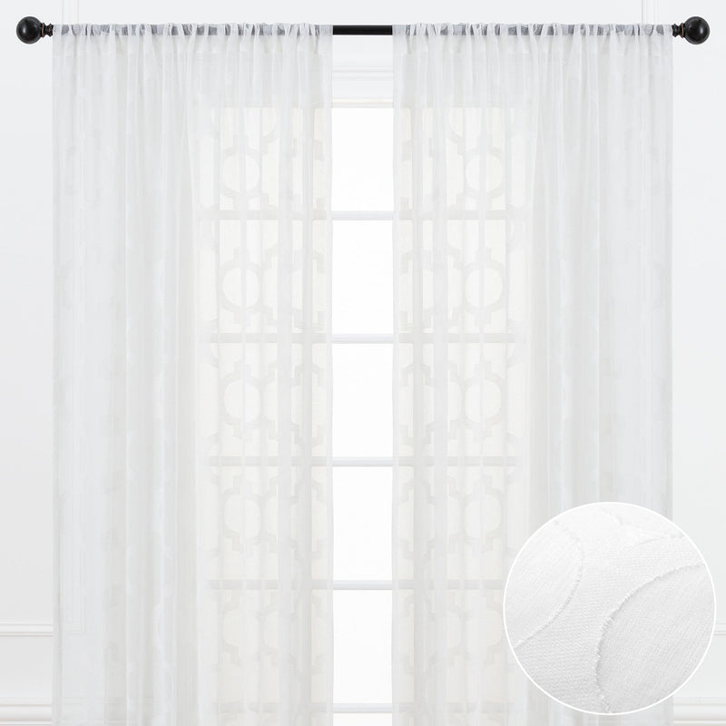 Load image into Gallery viewer, Quatrefoil Voile Sheer Rod Pocket Curtains Collective Chanasya
