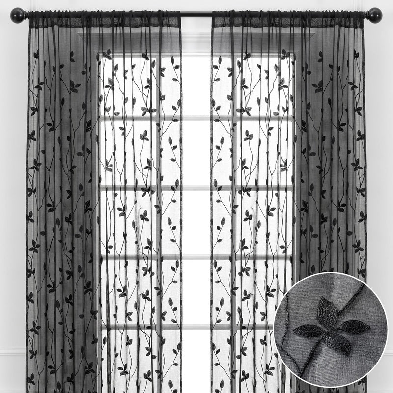 Load image into Gallery viewer, Embroidered Vine Sheer Rod Pocket Curtains Shop Chanasya
