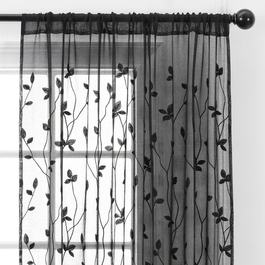 Embroidered Vine Sheer Rod Pocket Curtains Shop Chanasya