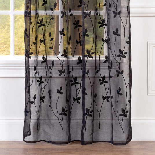 Embroidered Vine Sheer Rod Pocket Curtains Shop Chanasya