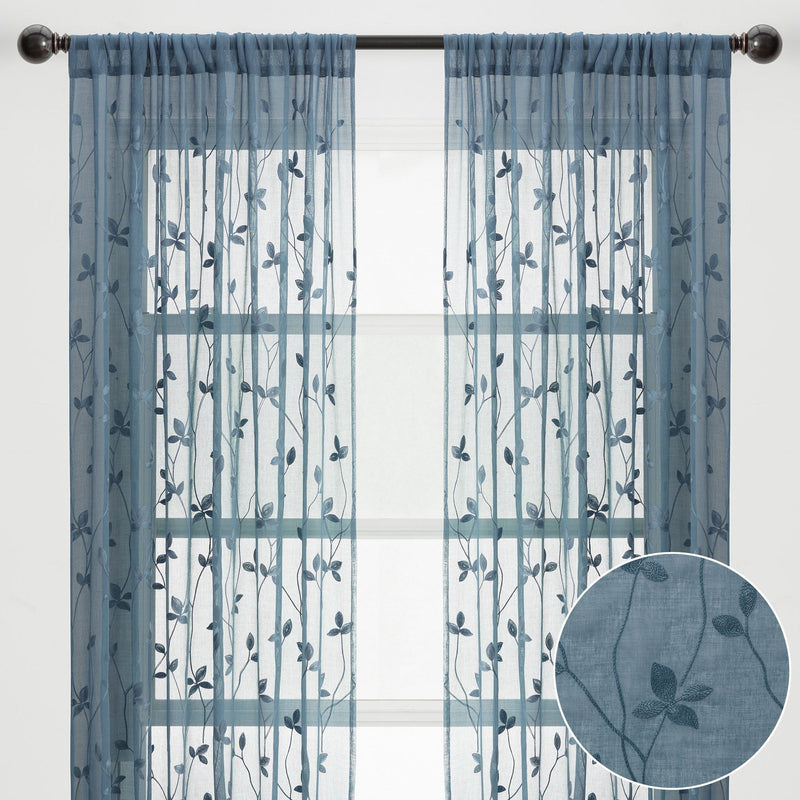 Load image into Gallery viewer, Embroidered Vine Sheer Rod Pocket Curtains Shop Chanasya
