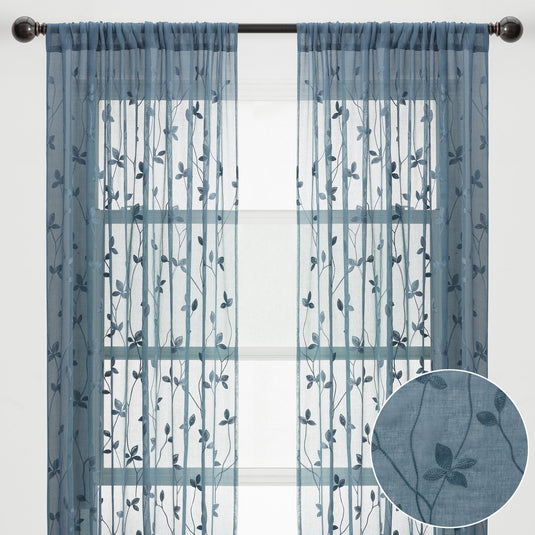 Embroidered Vine Sheer Rod Pocket Curtains Shop Chanasya