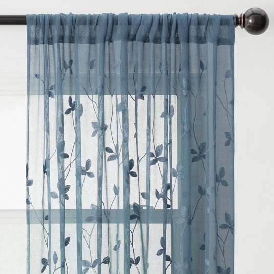 Embroidered Vine Sheer Rod Pocket Curtains Shop Chanasya