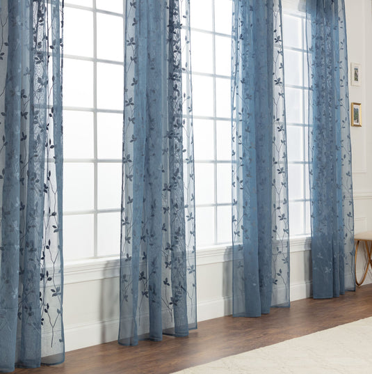 Embroidered Vine Sheer Rod Pocket Curtains Shop Chanasya