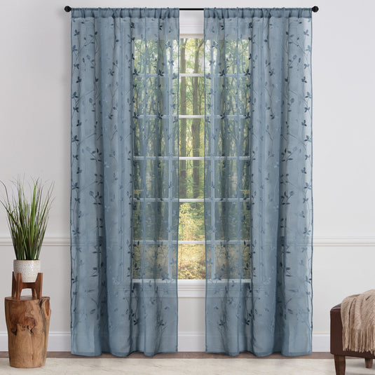 Embroidered Vine Sheer Rod Pocket Curtains Shop Chanasya