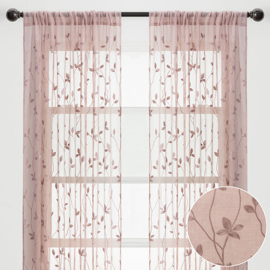 Embroidered Vine Sheer Rod Pocket Curtains Shop Chanasya