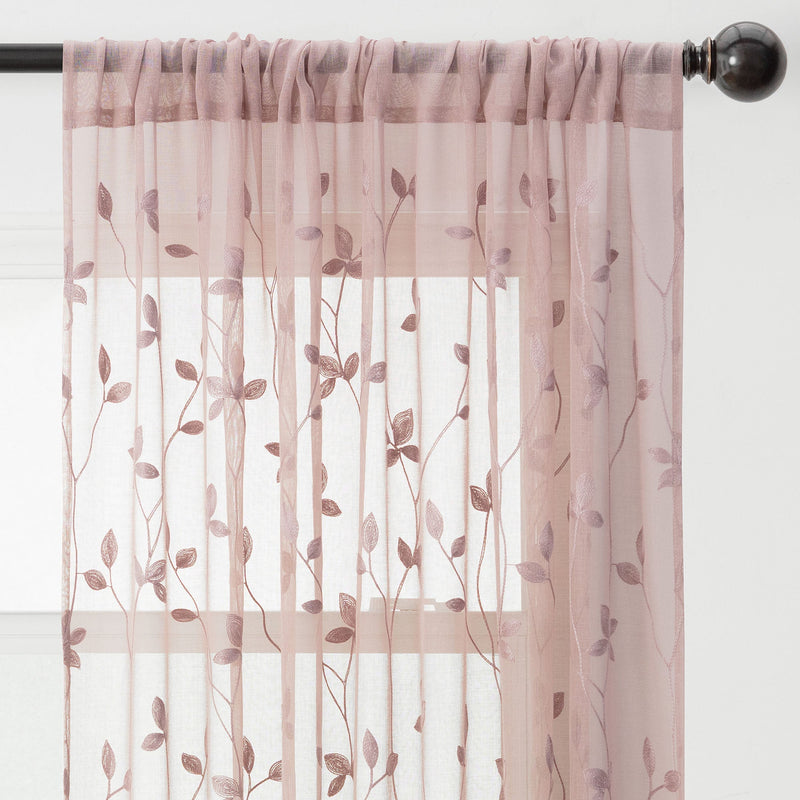 Load image into Gallery viewer, Embroidered Vine Sheer Rod Pocket Curtains Shop Chanasya
