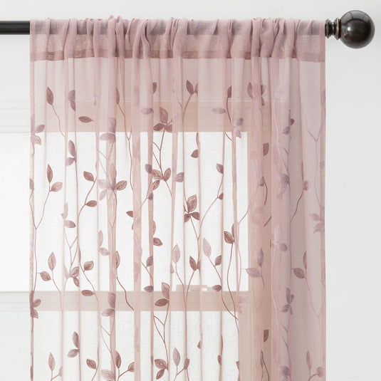 Embroidered Vine Sheer Rod Pocket Curtains Shop Chanasya