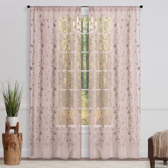 Embroidered Vine Sheer Rod Pocket Curtains Shop Chanasya