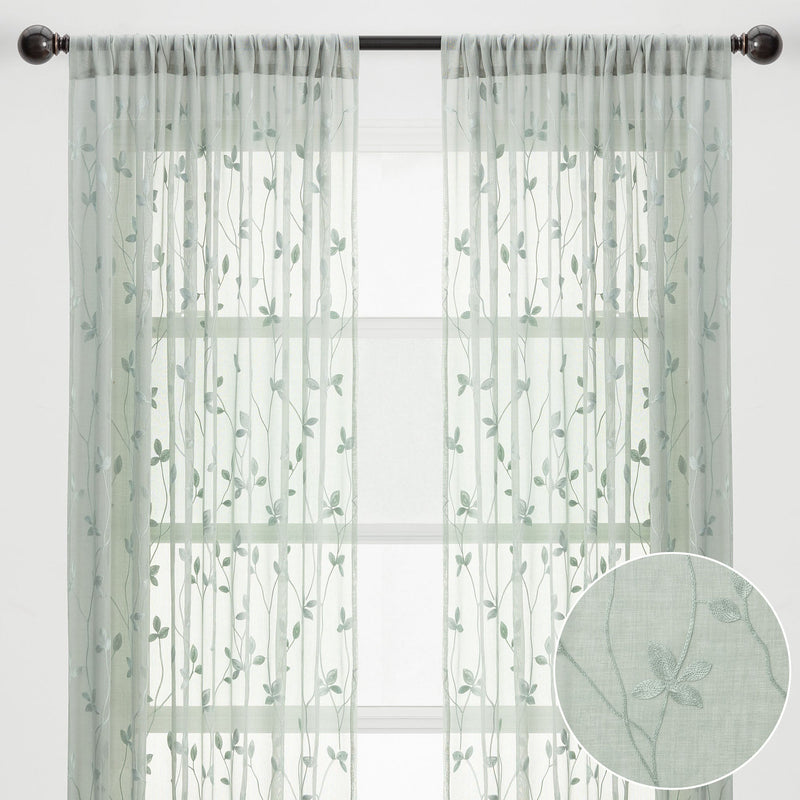 Load image into Gallery viewer, Embroidered Vine Sheer Rod Pocket Curtains Shop Chanasya
