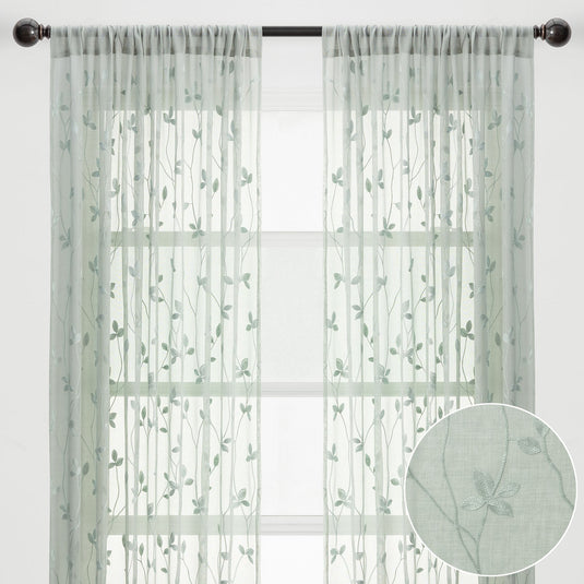 Embroidered Vine Sheer Rod Pocket Curtains Shop Chanasya