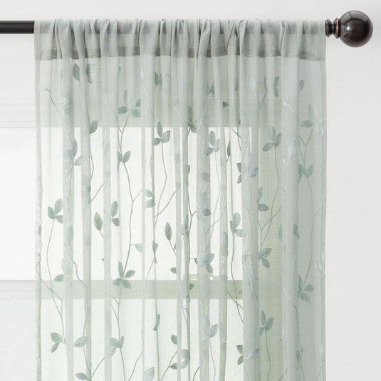 Embroidered Vine Sheer Rod Pocket Curtains Shop Chanasya