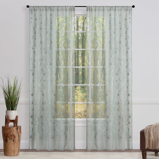 Embroidered Vine Sheer Rod Pocket Curtains Shop Chanasya