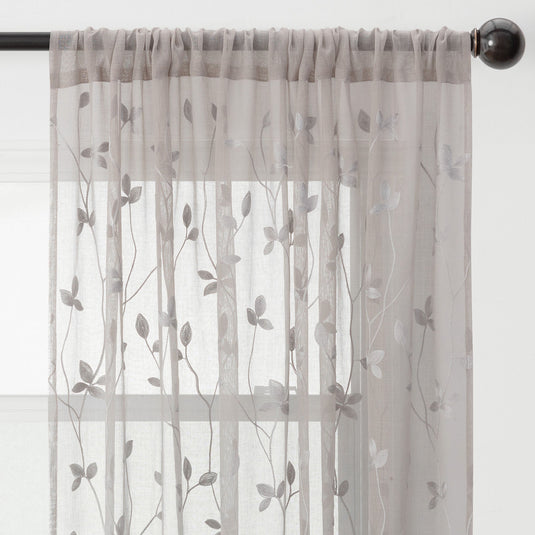 Embroidered Vine Sheer Rod Pocket Curtains Shop Chanasya