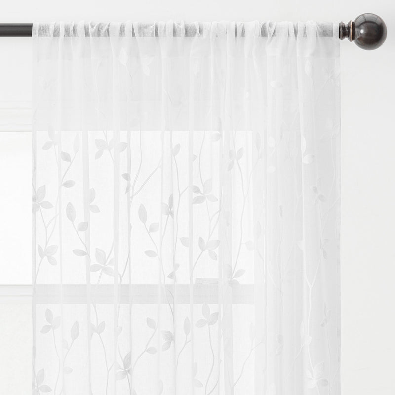 Load image into Gallery viewer, Embroidered Vine Sheer Rod Pocket Curtains
