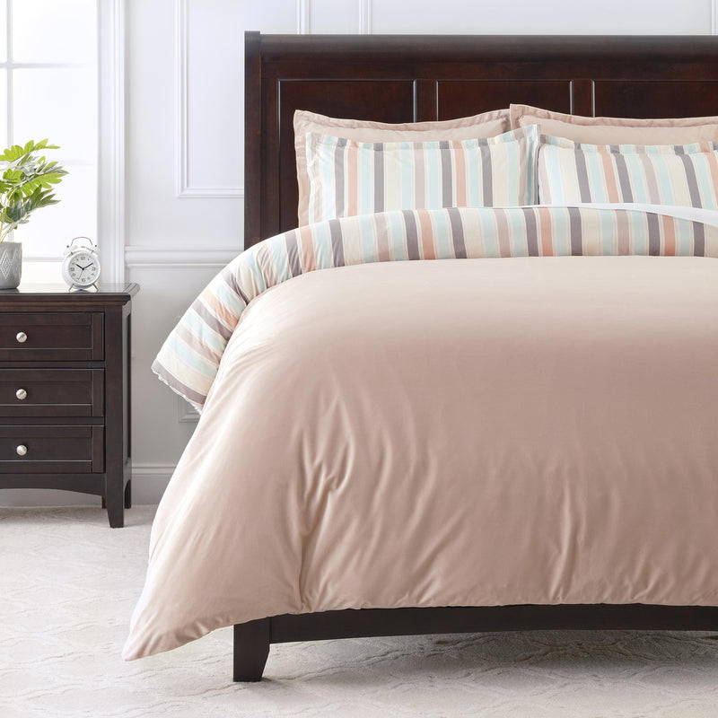 Load image into Gallery viewer, 5-Piece Pastel Stripe Reversible Velvet Duvet Cover Set Collection Chanasya
