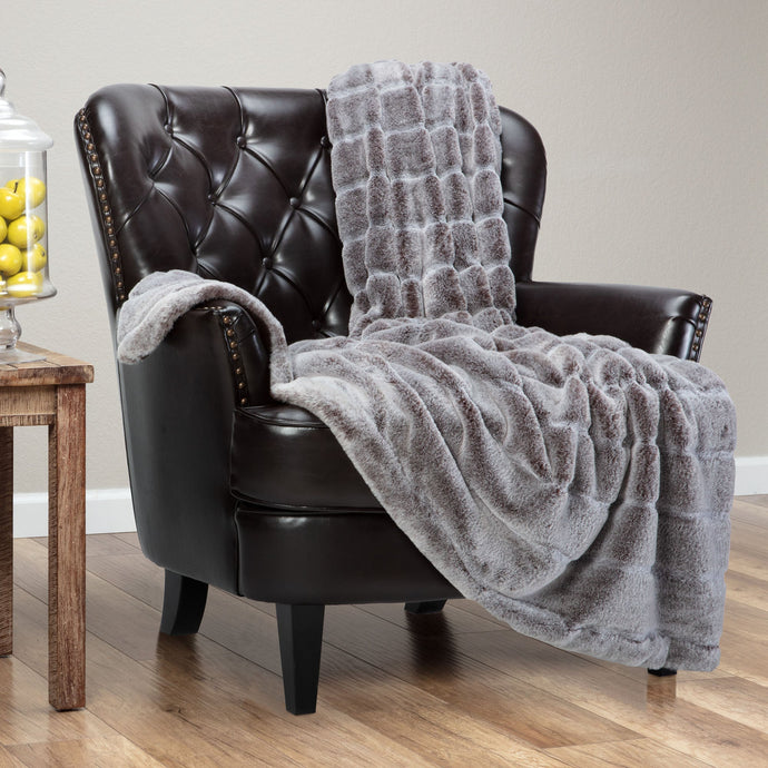 Emboss Stripe Faux Fur Throw Blanket Collective Chanasya