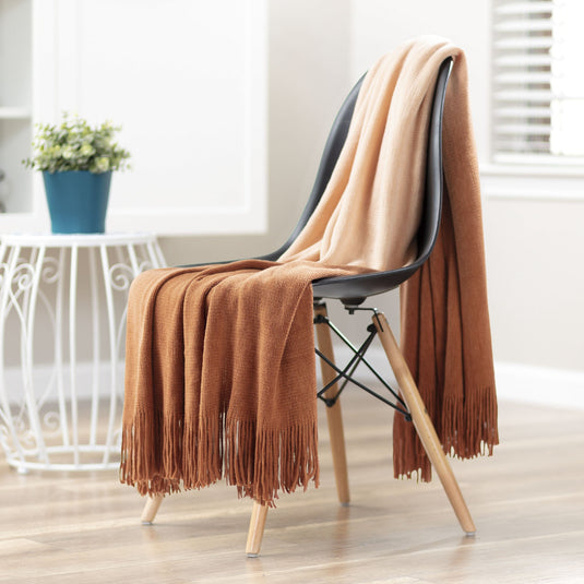 Ombre Fringe Throw Blanket Gift Chanasya