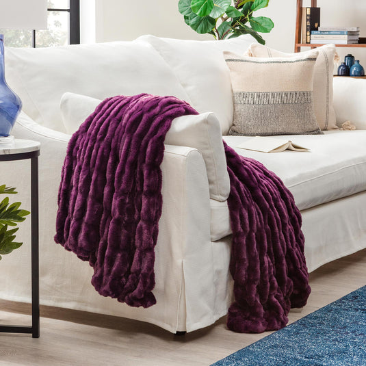 Ruched Faux Fur Throw Blanket Collective Chanasya