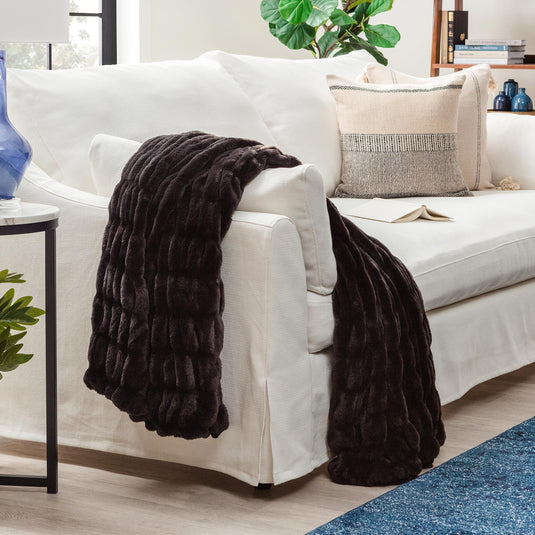 Ruched Faux Fur Throw Blanket Collective Chanasya