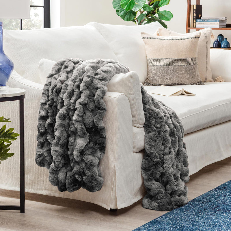 Load image into Gallery viewer, Ruched Faux Fur Throw Blanket
